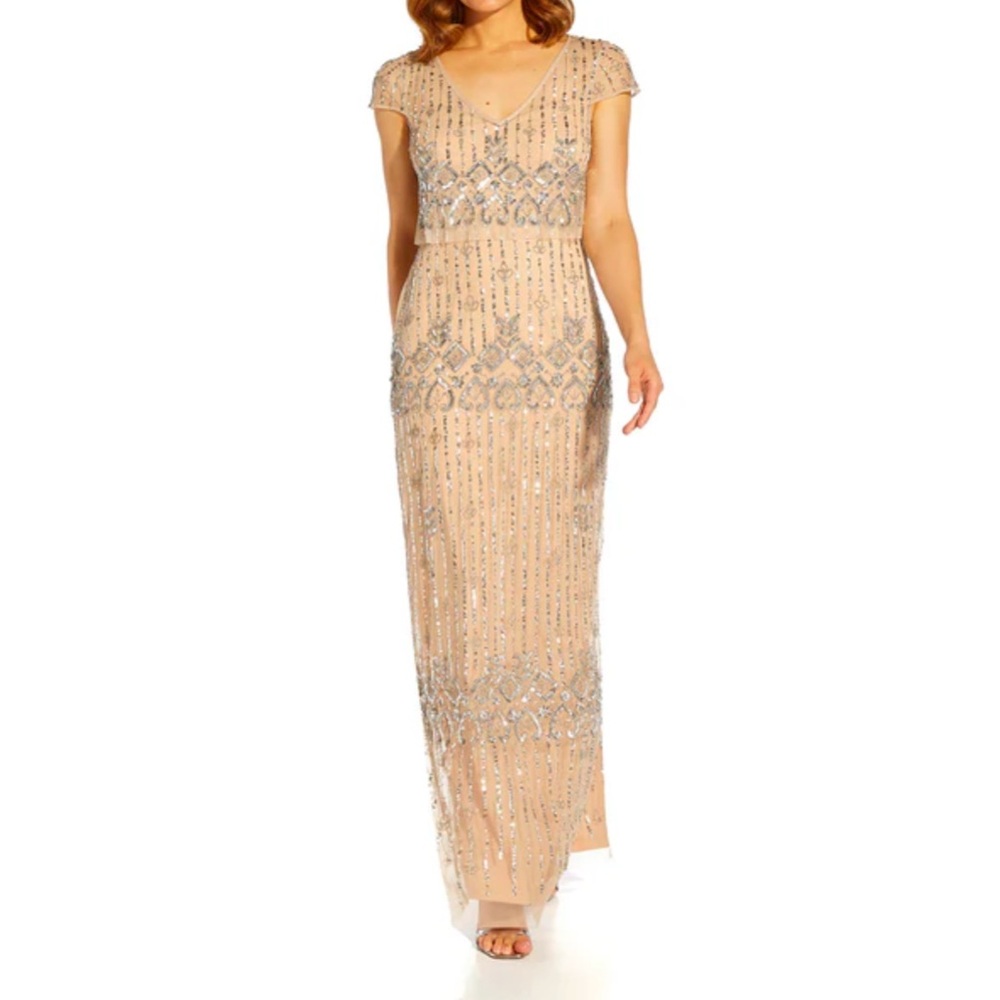 Adrianna Papell Petite Beaded Popover Gown